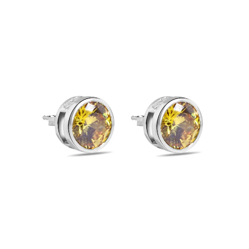 Best hoop earrings with lever-back closures for secure and easy wear-Final Price-Rhodium Plated 925 Sterling Silver Round Yellow CZ Earrings - STEM133