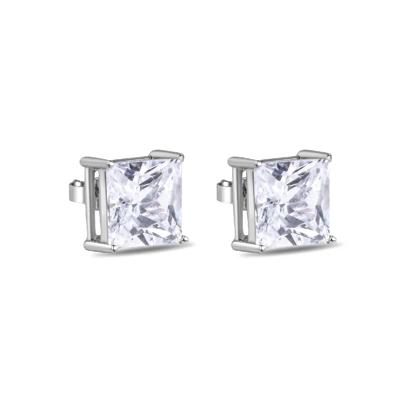 Best hoop earrings with tribal designs for a cultural and exotic aesthetic-Final Price-Rhodium Plated 925 Sterling Silver Square Clear CZ Earrings 11mm - STEM082