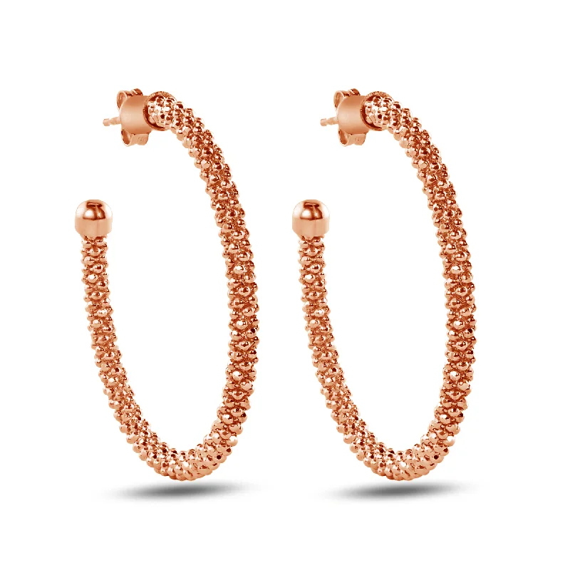 Best hoop earrings with asymmetrical designs for a fashion-forward, avant-garde look-Clearance- Sterling Rose Gold Plated 925 Sterling Silver Beaded Semi Hoop Earrings - ITE00045RGP