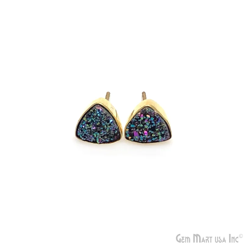 Hoop earrings with a chunky design for a bold and trendy statement-Green Druzy Trillion 10mm Gold Plated Stud Earring