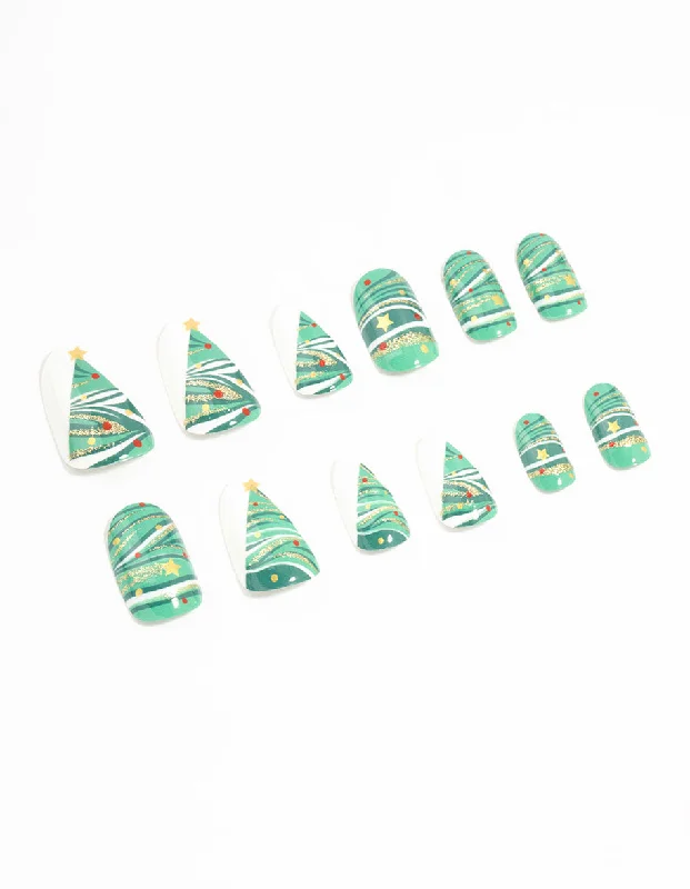 Hoop earrings with enamel stripes for a colorful and eye-catching design-Green Tree Press On Nail Set