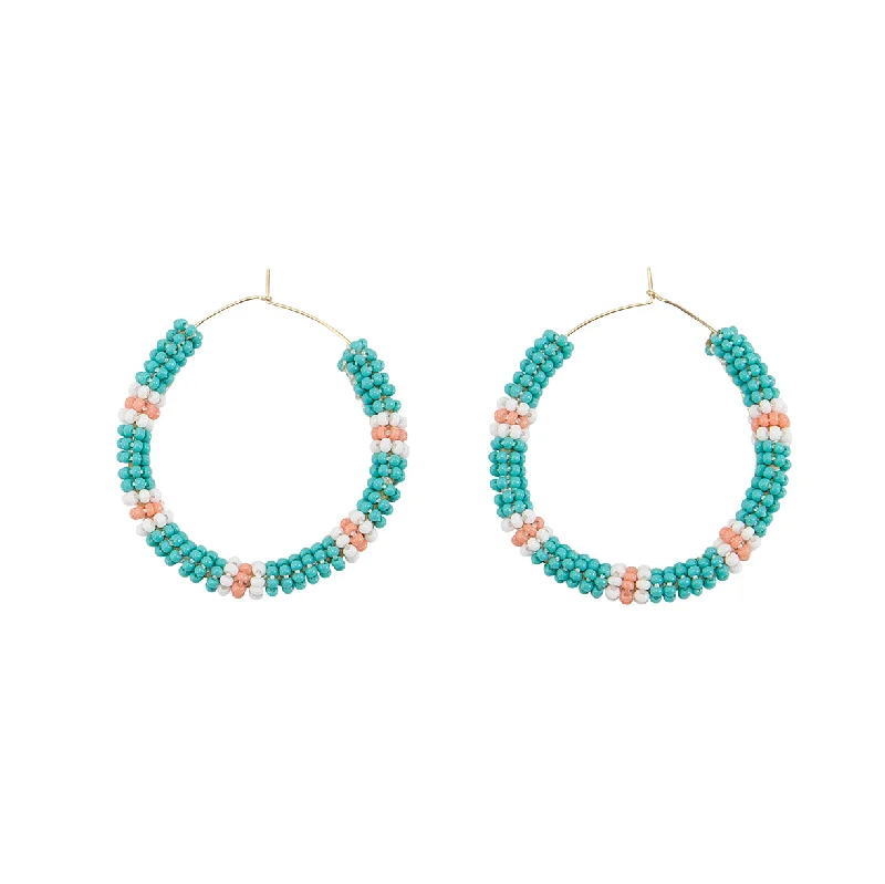 Best hoop earrings with floral designs for a feminine and delicate look-Jongoo Hoops - TURQUOISE/WHITE/SALMON