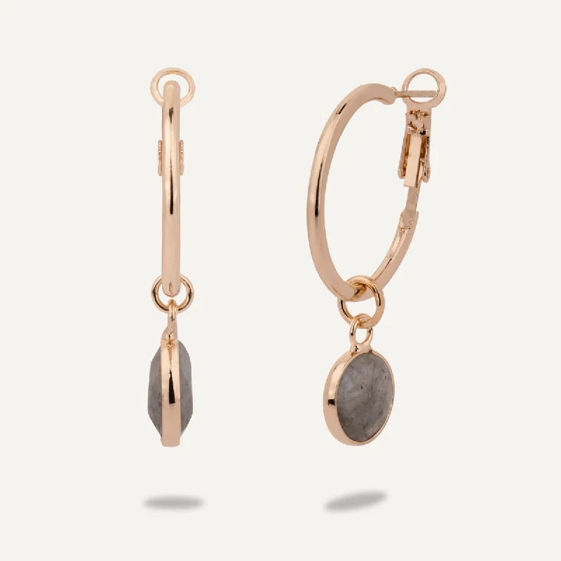 Best hoop earrings with gold-plated finishes for an affordable luxury vibe-Labradorite Circular Gold Lever Earrings In Gold-Tone