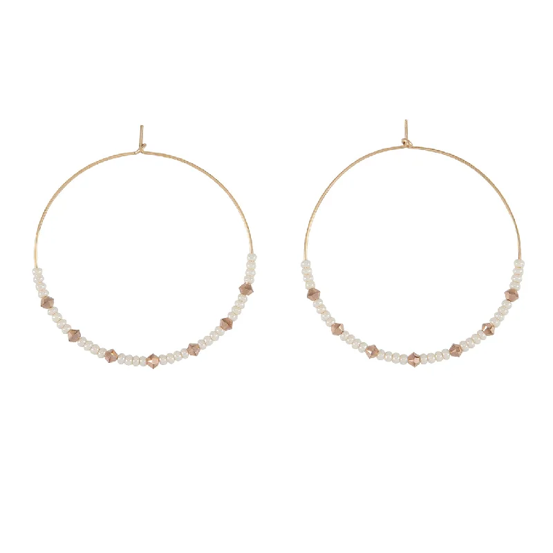 Hoop earrings with twisted leather for a chic and modern boho look-Large Crystal Hoops - PEARL