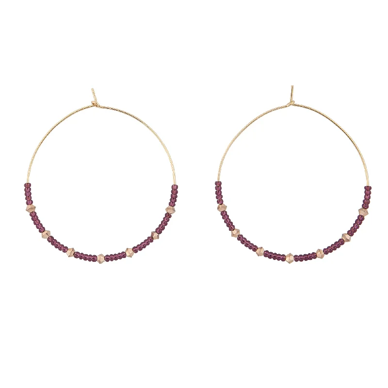 Hoop earrings with crescent moon shapes for a celestial and mystical appearance-Large Crystal Hoops - SHINY AUBERGINE