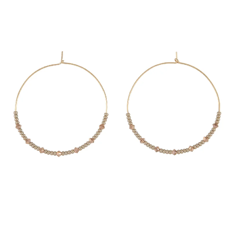 Hoop earrings with braided patterns for a detailed and textured finish-Large Crystal Hoops - TAUPE