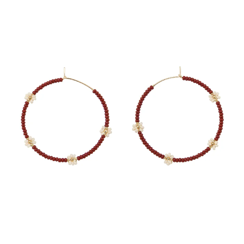 Hoop earrings with intricate designs for a unique and artistic appearance-Large Floral Hoops - BURGUNDY/PEARL