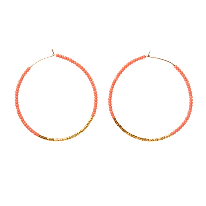 Hoop earrings with rhinestone-studded rims for a glamorous touch-Large Hoop Earrings - SALMON/GOLD