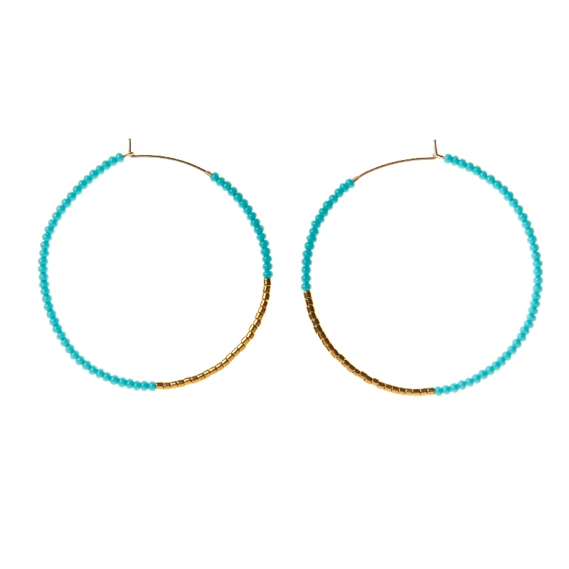 Best hoop earrings with vintage coins for a retro, antique-inspired style-Large Hoop Earrings - TURQUOISE/GOLD