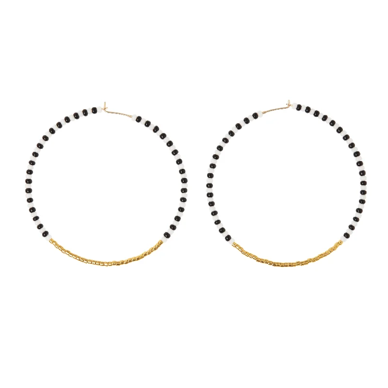 Hoop earrings with a matte black finish for a sleek, edgy vibe-Large Zebra Hoop Earrings - BLACK/WHITE/GOLD