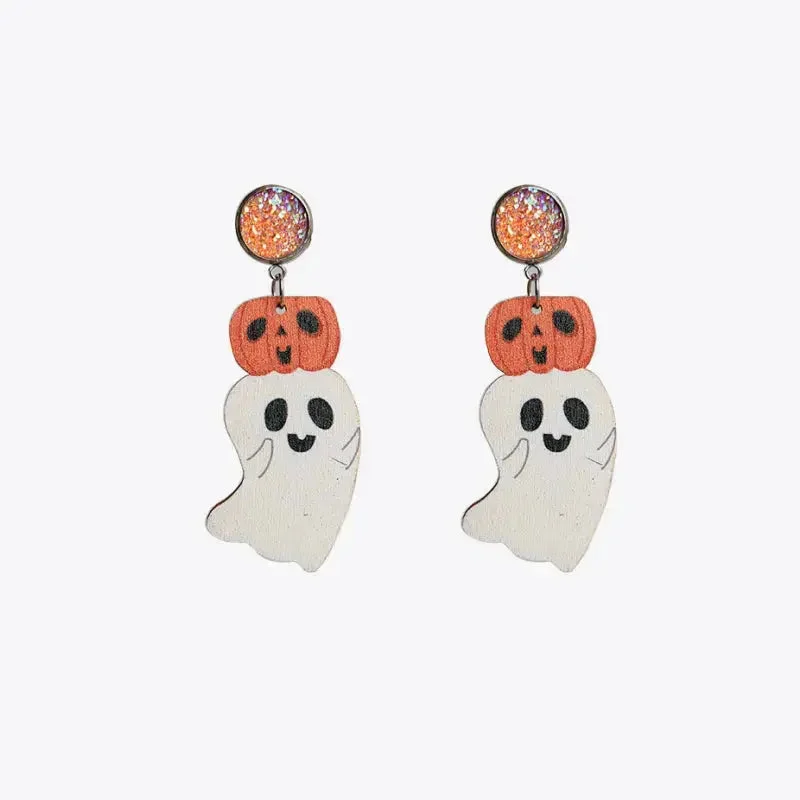 Hoop earrings with oversized pearl accents for a statement-making look-LOVCIA Ghost Shape Wooden Dangle Earrings