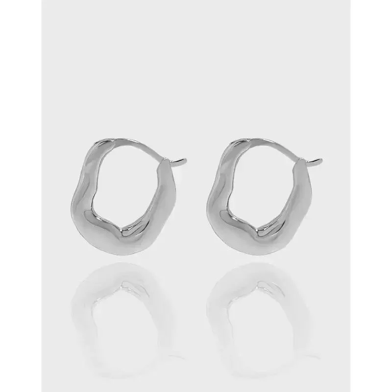 Best hoop earrings with crescent-shaped designs for a bold, moon-inspired style-LOVCIA Gift Irregular Letter U Shape 925 Sterling Silver Hoop Earrings