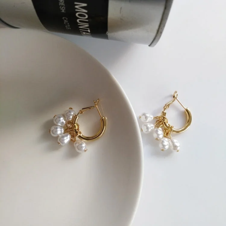 Hoop earrings with dangling charms for a playful and fun look-LOVCIA Gold-Plated Pearl Cluster Dangle Hoop Earrings for Women