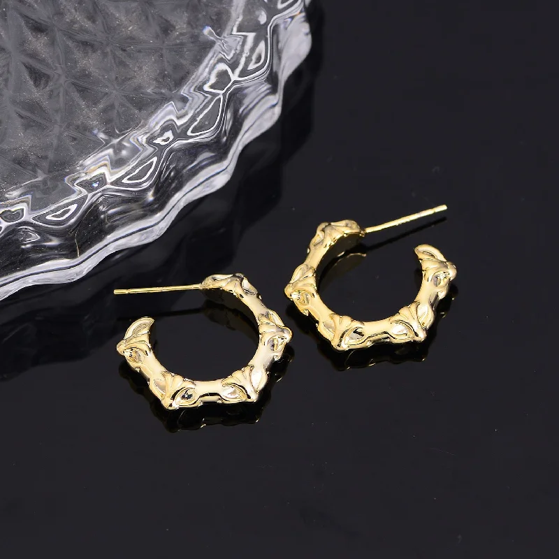 Hoop earrings with braided patterns for a detailed and textured finish-LOVCIA Gold-Plated Sculptural Bamboo-Inspired Hoop Earrings for Women