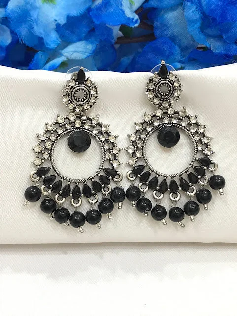 Hoop earrings with heart-shaped frames for a romantic and feminine look-Gorgeous Black Colored Oxidized Earrings For Women