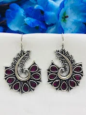 Best hoop earrings with crescent-shaped designs for a bold, moon-inspired style-Stunning Purple Color Peacock Design Oxidized Hook Earrings For Women