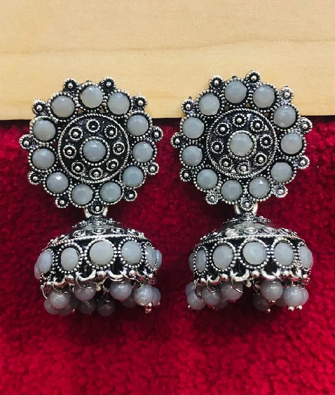 Best hoop earrings with multi-colored gemstones for a vibrant and lively touch-Delightful Oxidized Grey Colored Jhumka Earrings For Women