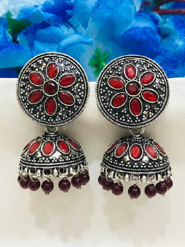 Hoop earrings with stacked layers for a bold and textured design-Gorgeous Oxidized Maroon Colored Jhumka Earrings For Women