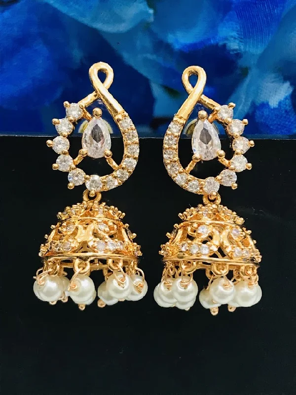 Best hoop earrings with blackened metal for an edgy and bold appearance-Beauteous White Colored Gold Plated Jhumka Earrings For Women