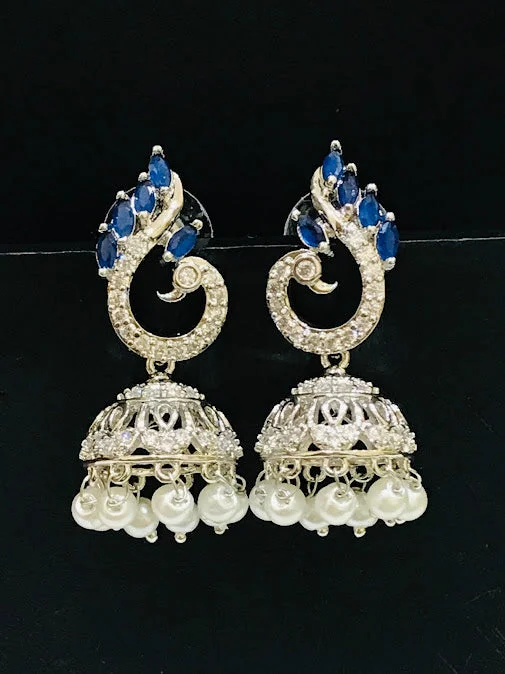 Best hoop earrings with vintage rhinestone embellishments for a retro-glam effect-Attractive Blue Colored American Diamond Earrings For Women