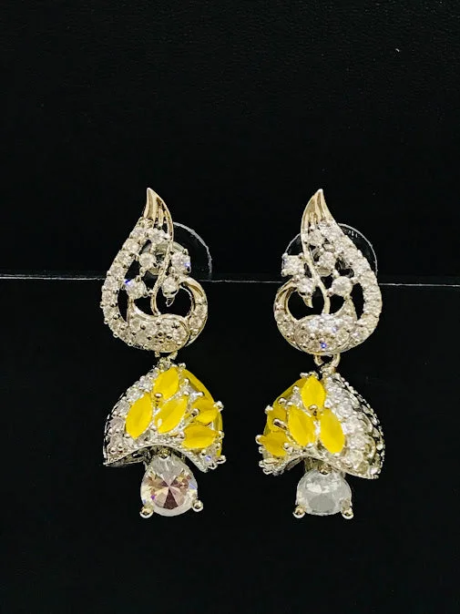 Best hoop earrings with minimal embellishments for a sleek and modern look-Gorgeous American Diamond Yellow Colored Jhumka Earrings For Women