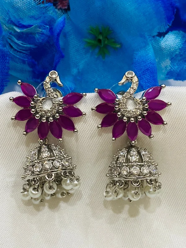 Hoop earrings with removable pendants for a versatile and customizable accessory-Attractive Pink Colored Peacock Design American Diamond Earring For Women