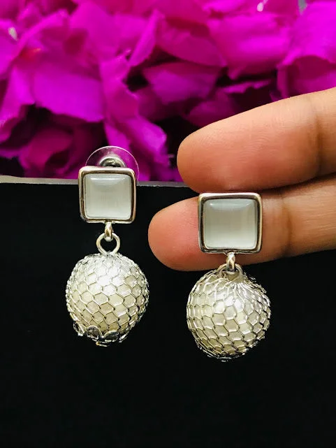 Best hoop earrings with baroque pearls for a luxurious and elegant vibe-Attractive Grey Colored Oxidized Stone Work Earrings