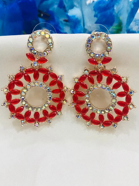 Hoop earrings with dangling charms for a playful and fun look-Delightful American Diamond Red Color Earrings For Women