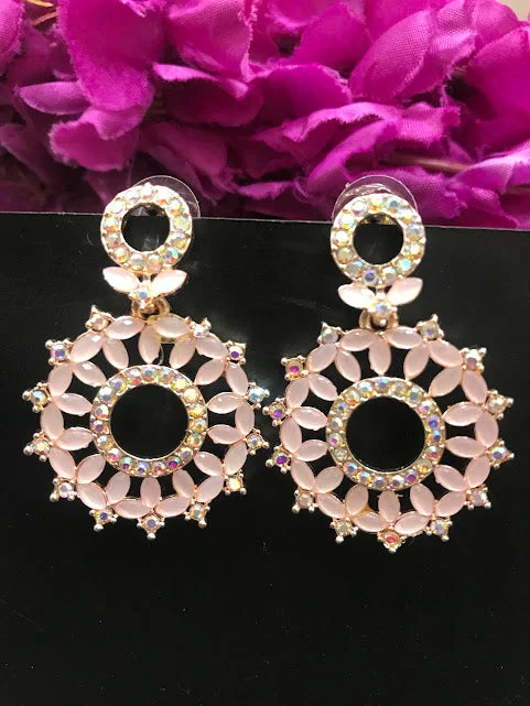 Hoop earrings with cut-out designs for a creative and lightweight effect-Appealing American Diamond Pink Color Stone Work Earrings