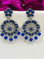 Best hoop earrings with sterling silver for an affordable and chic design-Attractive Blue Color Oxidized Stone And Beaded Work Earrings