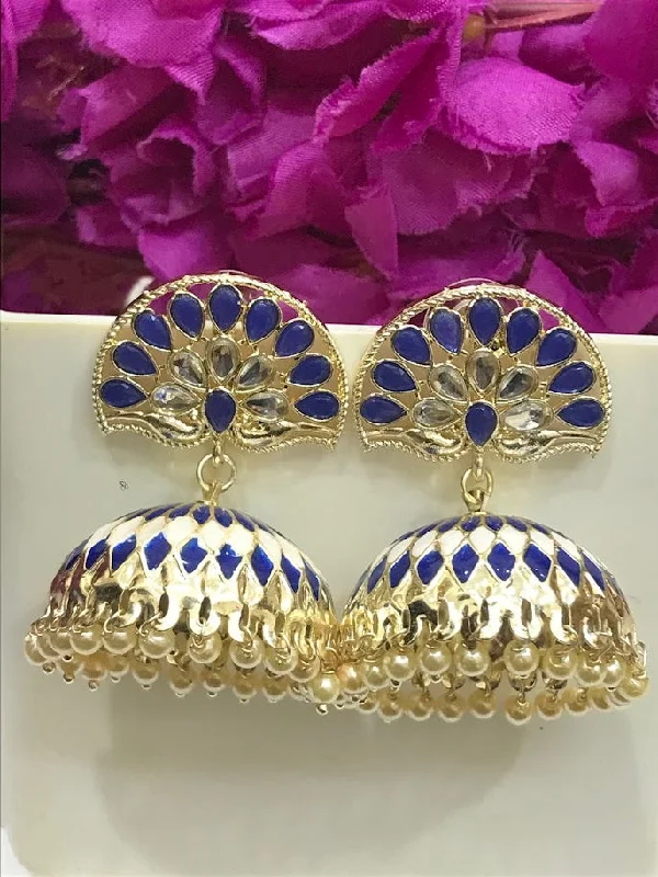 Best hoop earrings with matching bracelets for a coordinated jewelry set-Appealing Blue Colored Gold Plated Jhumka Earrings For Women