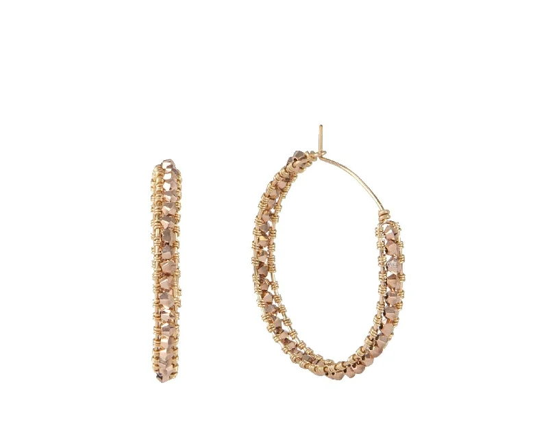 Best hoop earrings with detachable studs for a versatile and adjustable accessory-Medium Crystal Woven Hoop Earrings - ROSE GOLD