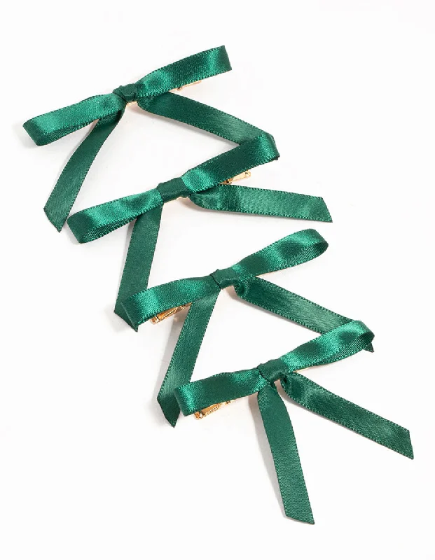 Classic hoop earrings with a thin profile for a sleek and subtle style-Mini Green Satin Bows 4-Pack