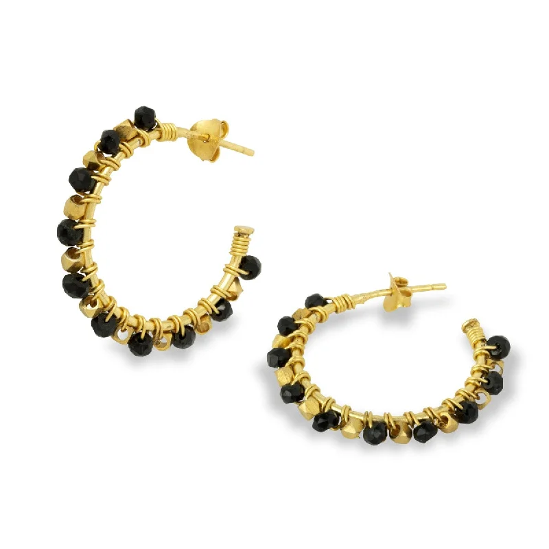 Hoop earrings with rhinestone-studded rims for a glamorous touch-Mini Riva Black Onyx Earrings