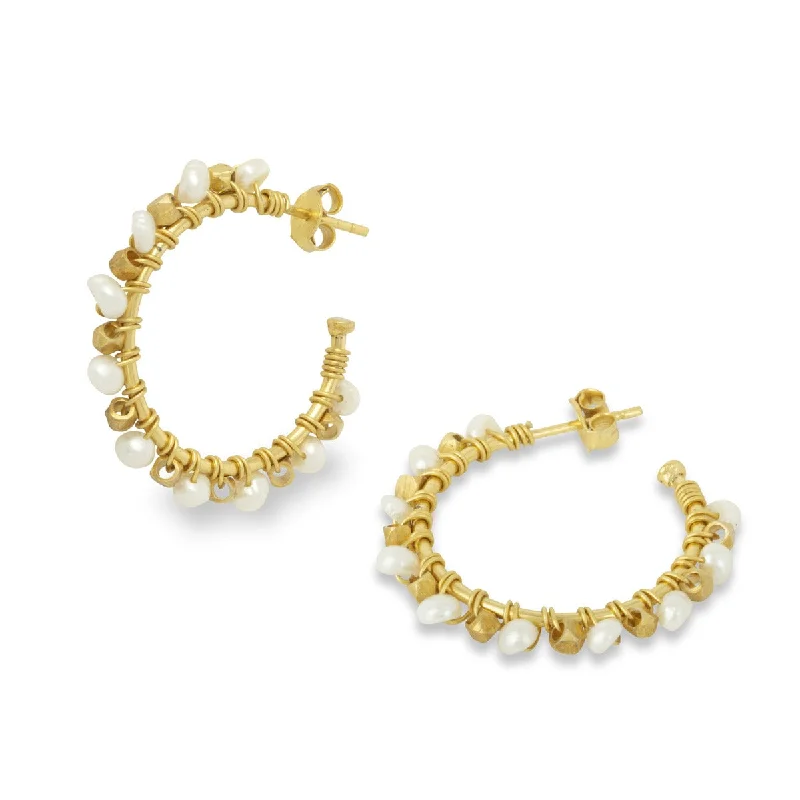 Hoop earrings with crescent moon shapes for a celestial and mystical appearance-Mini Riva Freshwater Pearl Earrings