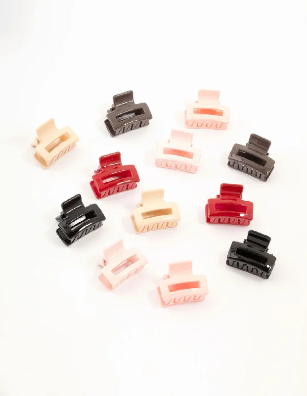 Hoop earrings with oversized designs for a bold, fashion-forward statement-Multicoloured Open Mini Rectangle Claw Clips 12-Pack