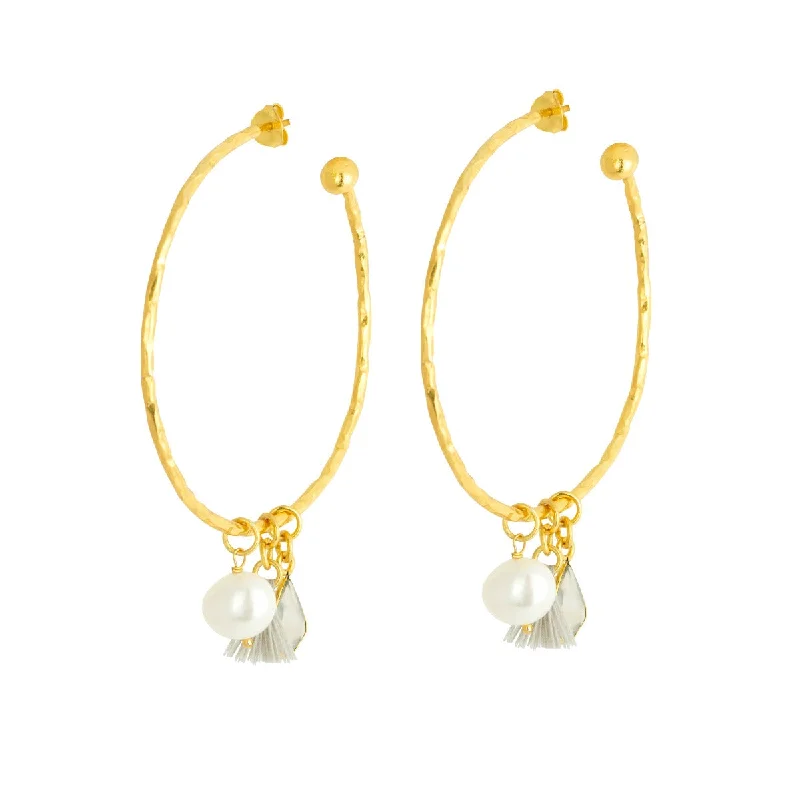 Hoop earrings with luxe velvet finishes for a rich and luxurious touch-Nicky White Charm Large Hoops