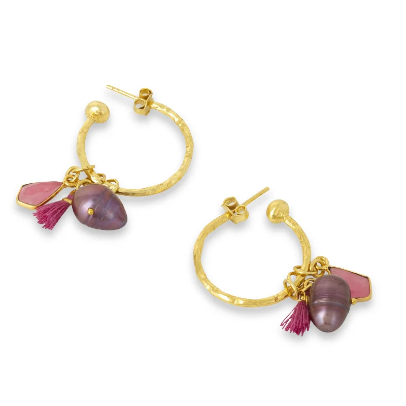 Hoop earrings with leather accents for a sleek and bold combination-Nicky Pink Small Charm Hoops