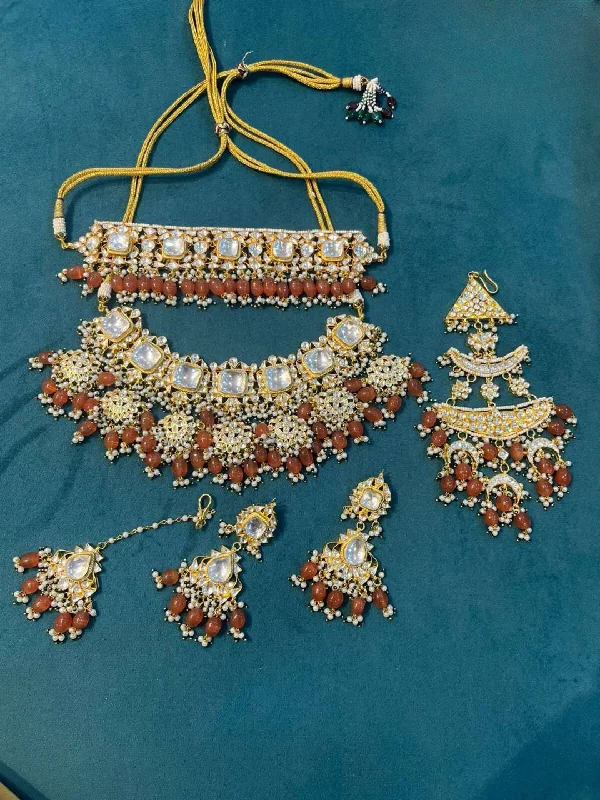 Best hoop earrings with textured silver for a rustic and organic finish-Pachi Kundan Studded Full Bridal Jwellery Set