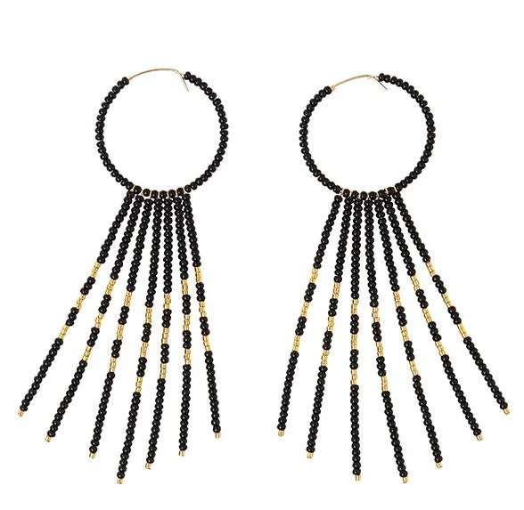 Hoop earrings with rhinestone-studded rims for a glamorous touch-Porcupine Earrings - BLACK/GOLD