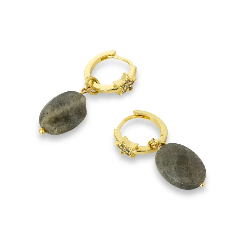 Best hoop earrings with snake-inspired designs for an edgy and fierce vibe-Raven Labradorite Huggies