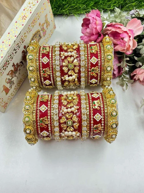 Hoop earrings with open designs for a modern, lighthearted vibe-Red And Gold Colour Rajwadi Rajasthani Bridal Chooda