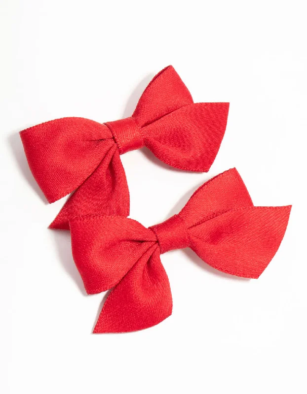 Hoop earrings with oversized pearl accents for a statement-making look-Red Fabric Bows 2-Pack