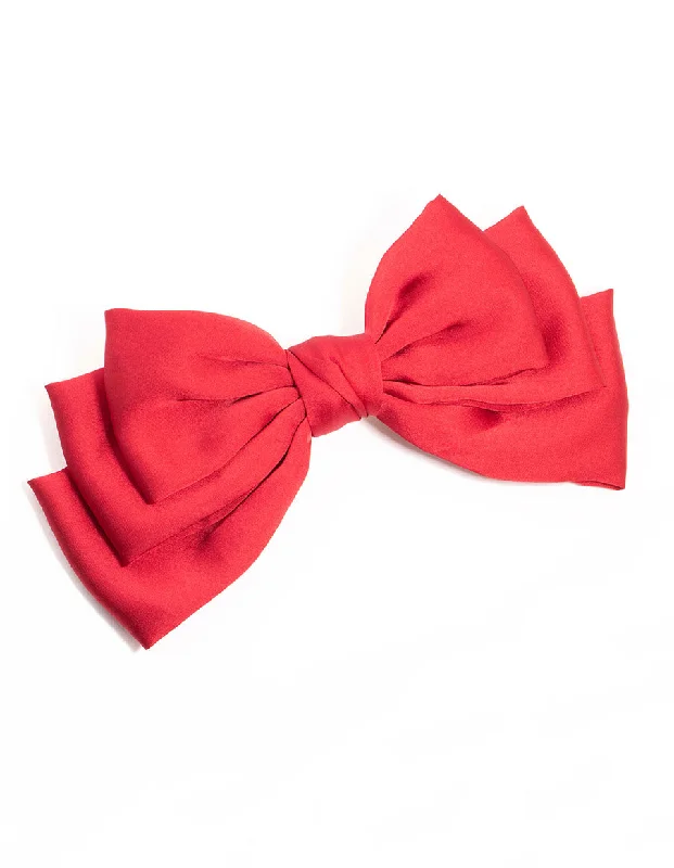 Best hoop earrings with geometric shapes for a modern and artistic appeal-Red Pleated Fabric Bow Clip