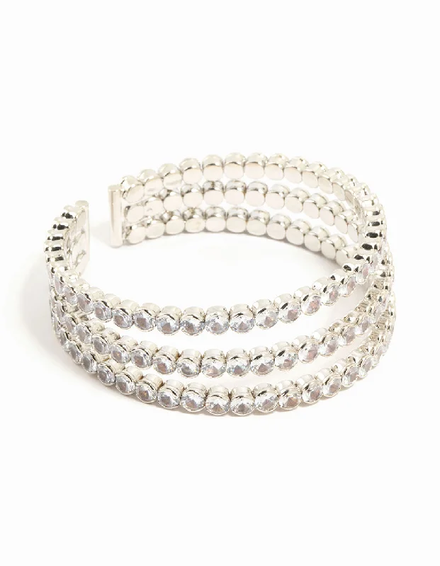 Lightweight hoop earrings for comfortable and all-day wear-Silver Cubic Zirconia Layered Wrist Cuff