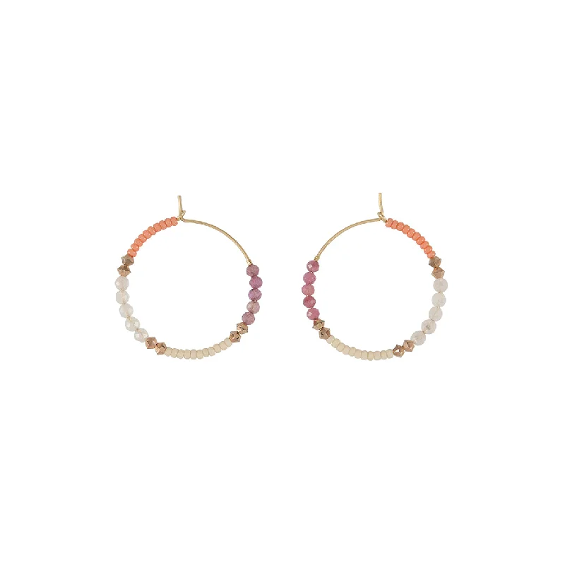 Best hoop earrings with minimalist designs for a clean and modern aesthetic-Semi Precious Small Assorted Beaded Hoops  - MIXED PINKS