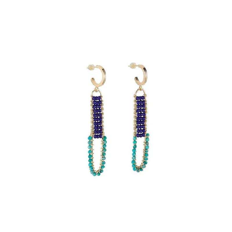 Best hoop earrings with gemstone accents for a colorful and elegant appearance-Semi Precious Utulivu Oval Pendant Hoops - TURQUOISE/NAVY