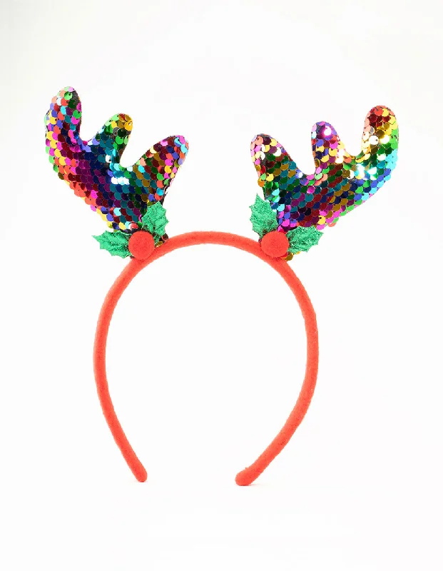 Hoop earrings with artistic filigree designs for an intricate, delicate finish-Multicoloured Sequin Reindeer Headband