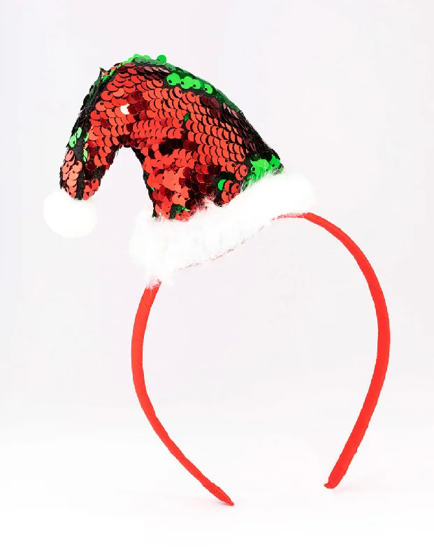 Best hoop earrings with hammered gold for a rustic yet elegant look-Sequin Santa Hat Headband