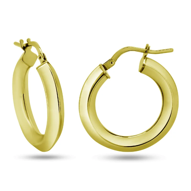 Hoop earrings with textured gold for a refined and sophisticated aesthetic-Gold Plated 925 Sterling Silver Chisel Design Hoop Earrings - ARE00039GP